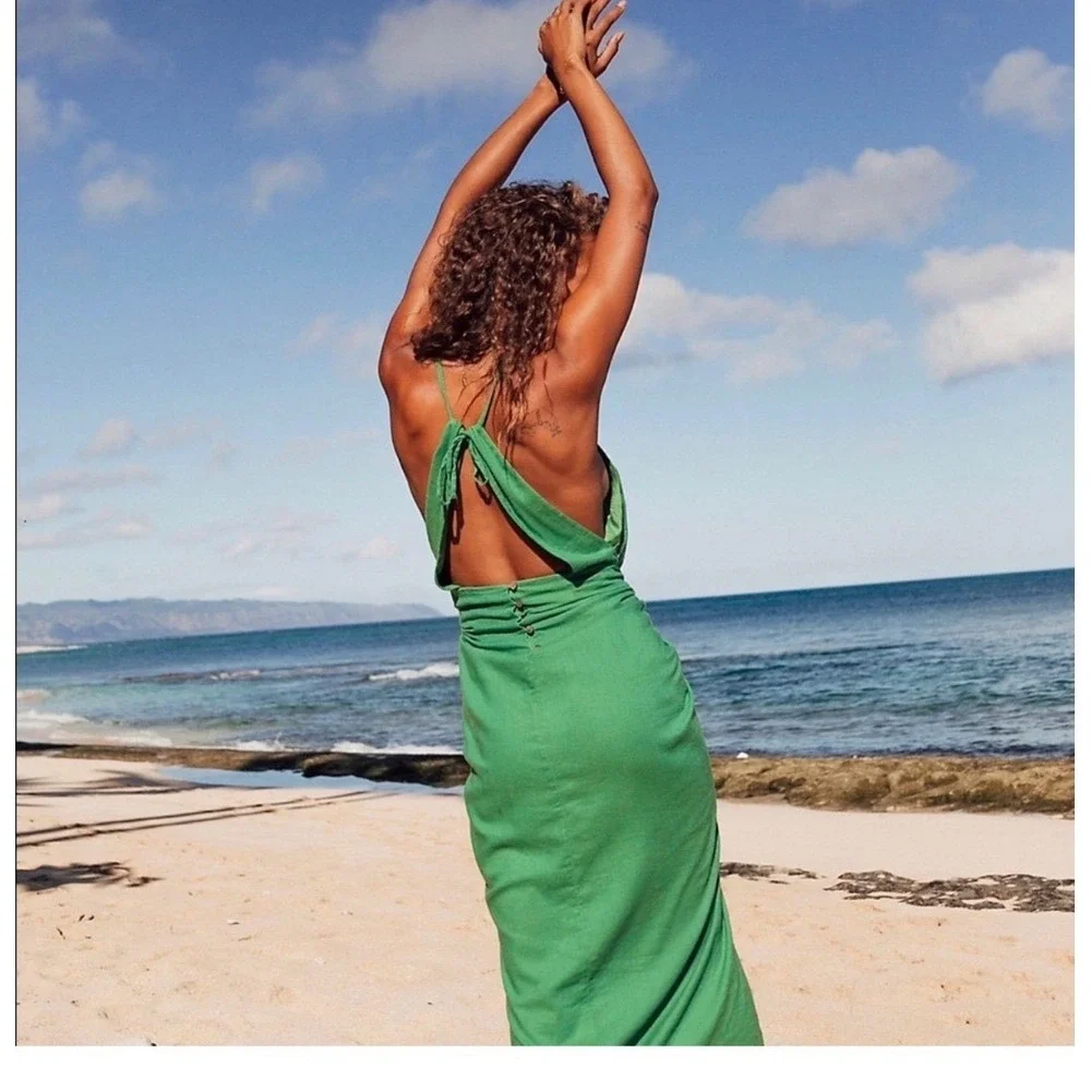 Free People Womens People call Me Green Midi Wrap Dress Size XS Boho Coastal